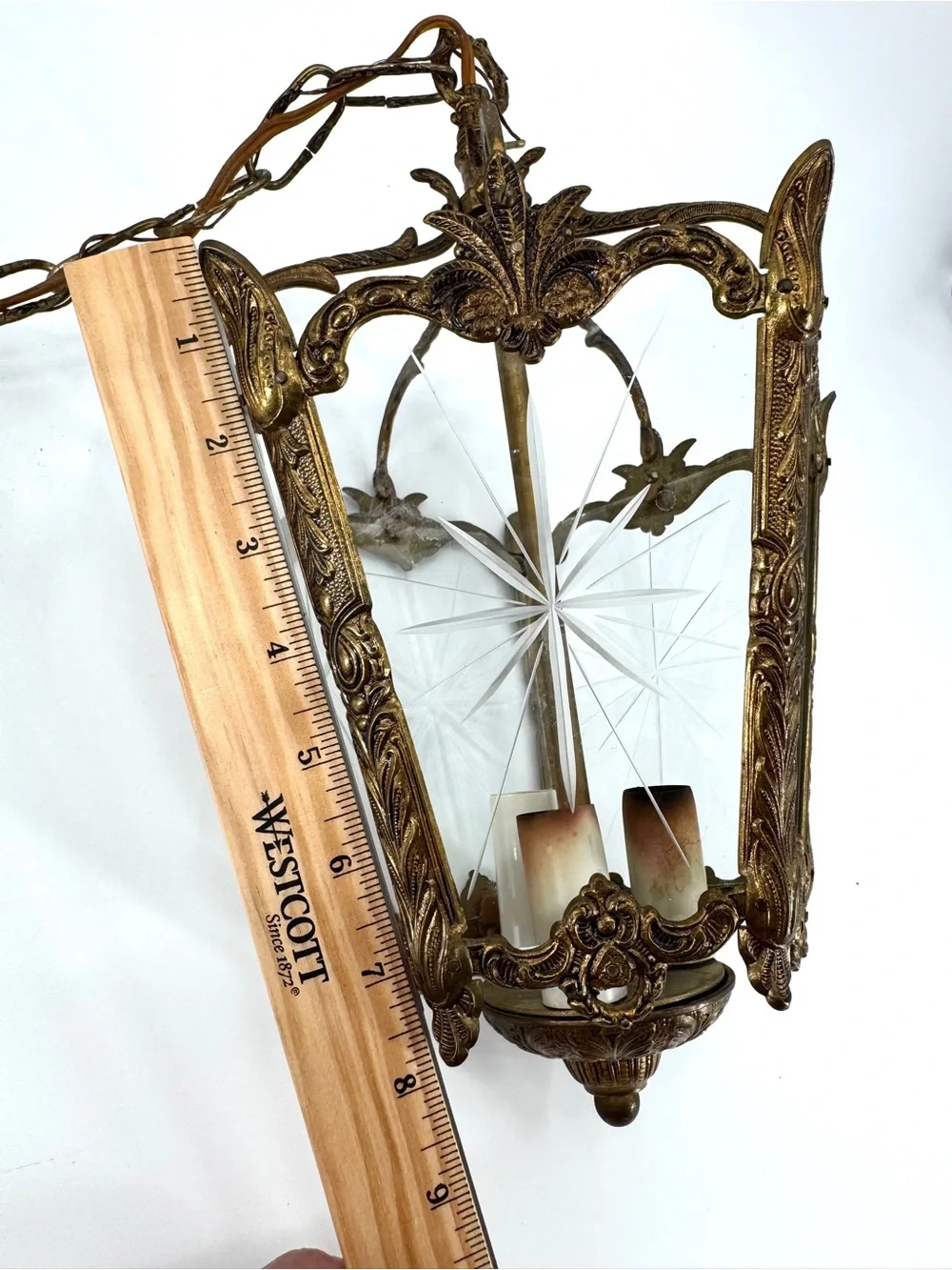 Antique French Rococo Style Brass Birdcage Lantern Pendant Light